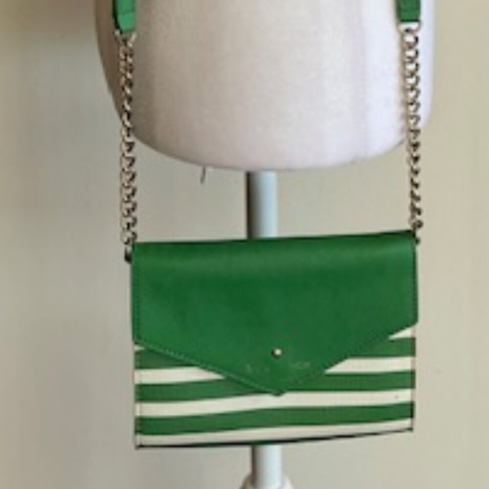 KATE SPADE Envelope Flap Green White Stripe Crossbody with Removable Str…
